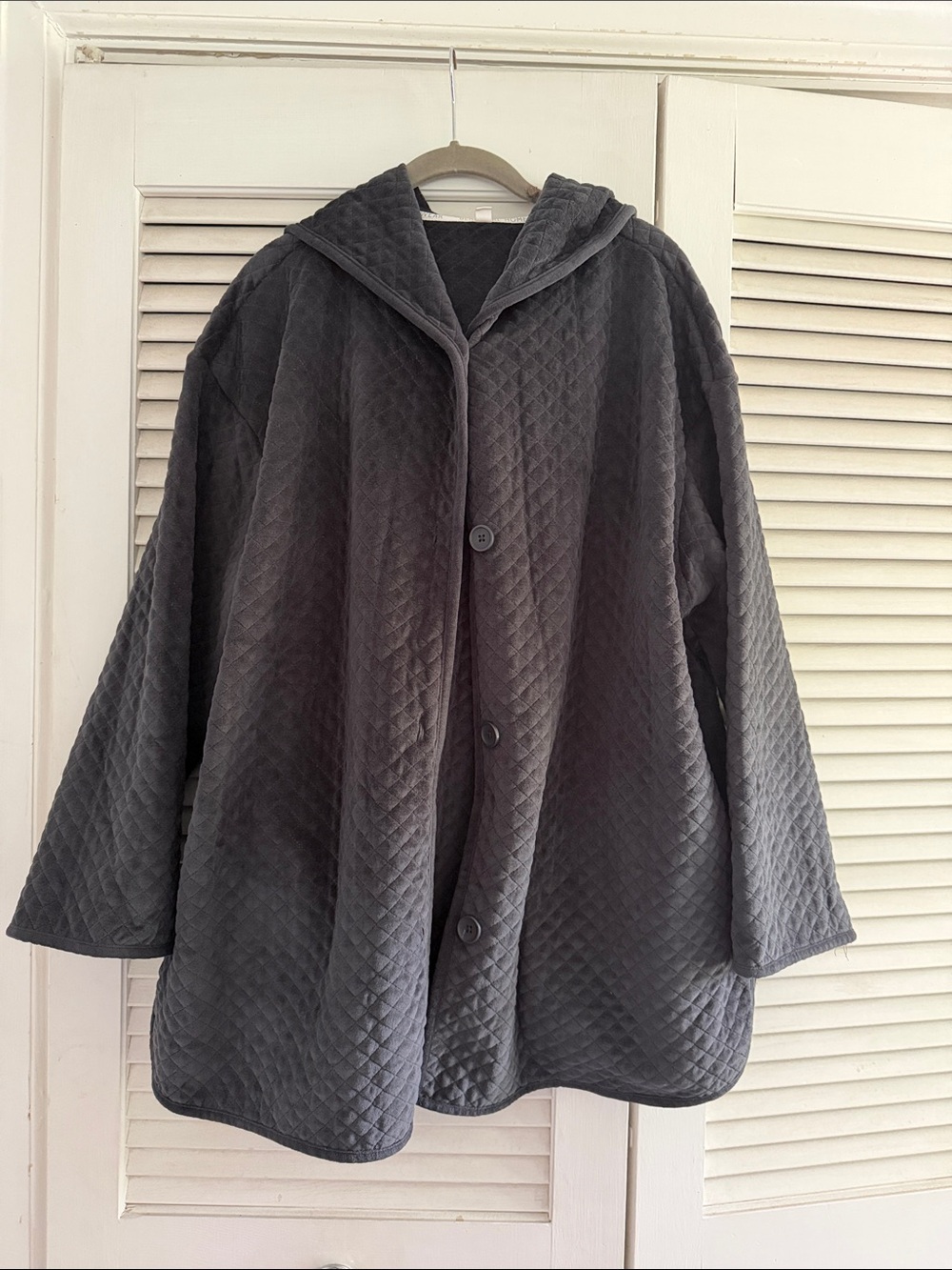 Berkshire Quilted Teddy Jacket in Dark Gray with Hood